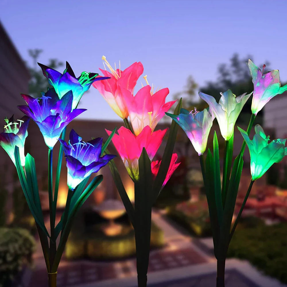 Lily - Shaped Solar Led Flower Lights - Colour - Changing Garden Lights With Rod For Outdoor Areas