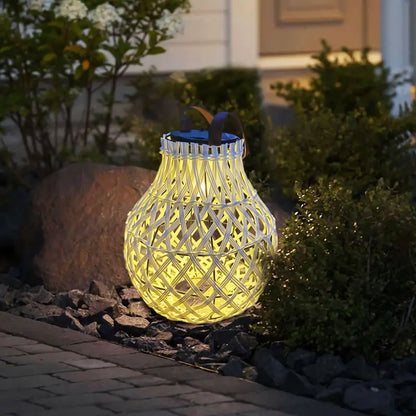 Solar Led Rattan Lantern - Large Outdoor Lighting In Oval Design For Garden And Patio