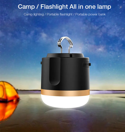 Portable Led Camping Lamp With Power Bank - Rechargeable Usb Connection  For Outdoor  Emergencies