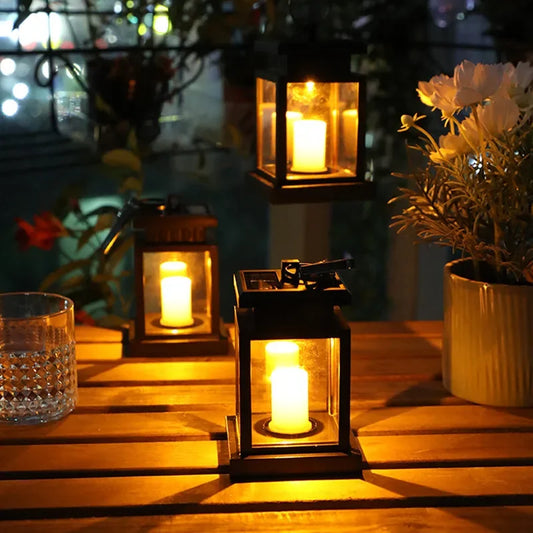 Solar Lantern With LED Candle - Hanging Lamp For Garden & Terrace , Decorative Light For Outdoor Use