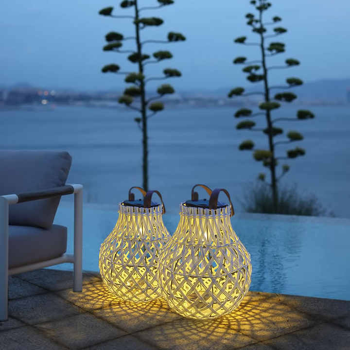 Solar Led Rattan Lantern - Large Outdoor Lighting In Oval Design For Garden And Patio