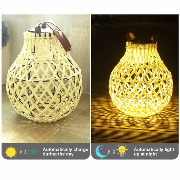 Solar Led Rattan Lantern - Large Outdoor Lighting In Oval Design For Garden And Patio
