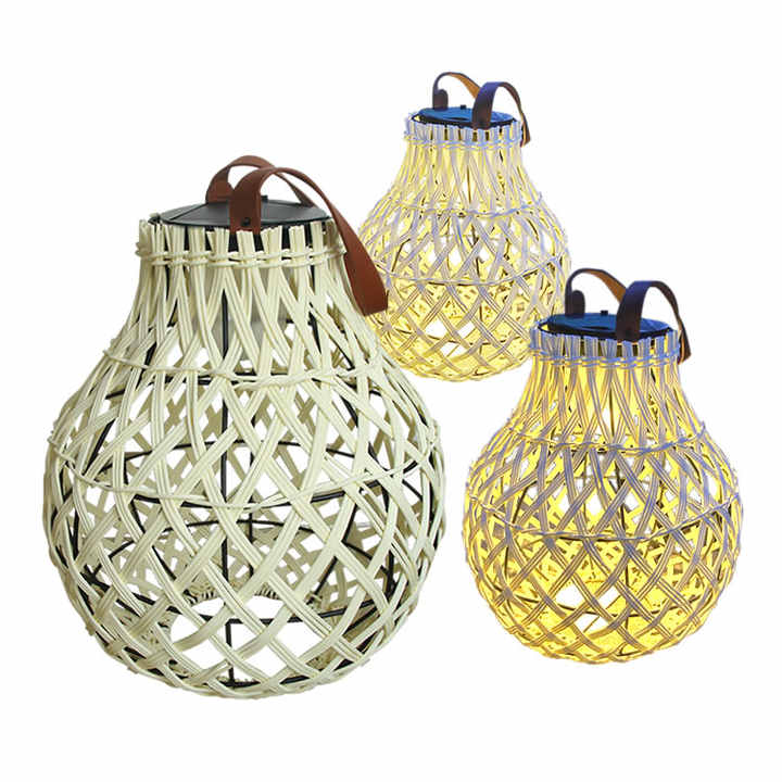 Solar Led Rattan Lantern - Large Outdoor Lighting In Oval Design For Garden And Patio
