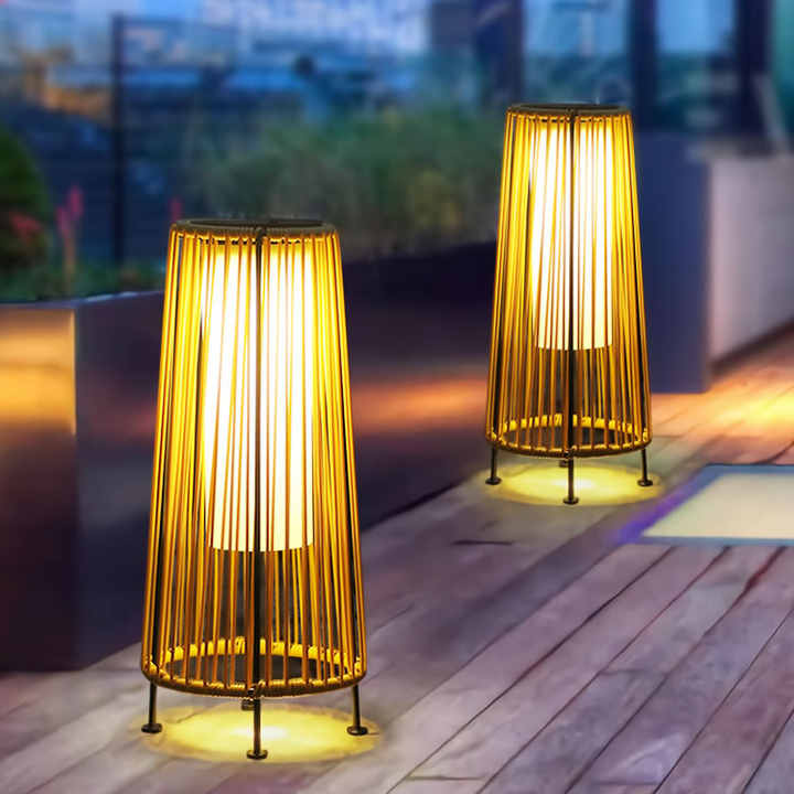 Solar Led Rattan Lantern - Large Outdoor Lighting In Oval Design For Garden And Patio