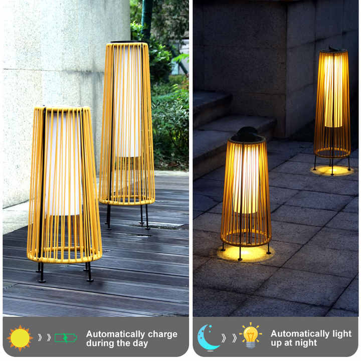 Solar Led Rattan Lantern - Large Outdoor Lighting In Oval Design For Garden And Patio