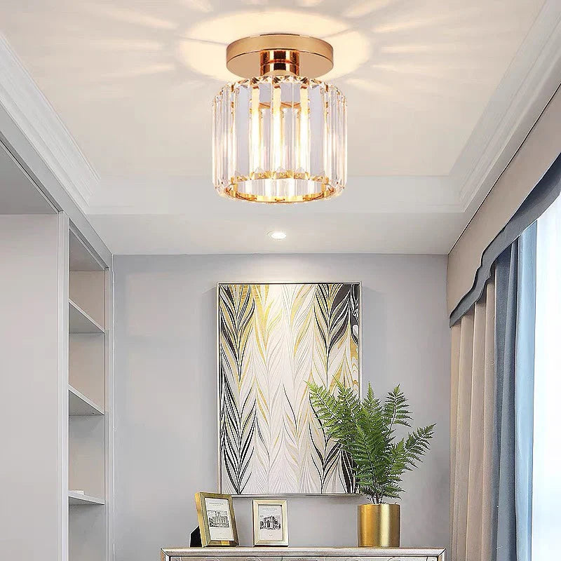 Modern Crystal Ceiling Light with Gold and Black Accents - Stylish Lighting for Your Home