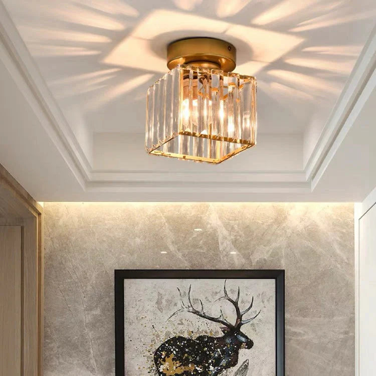 Modern Crystal Ceiling Light with Gold and Black Accents - Stylish Lighting for Your Home