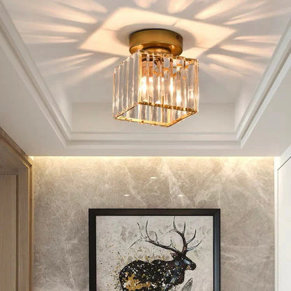 Modern Crystal Ceiling Light with Gold and Black Accents - Stylish Lighting for Your Home