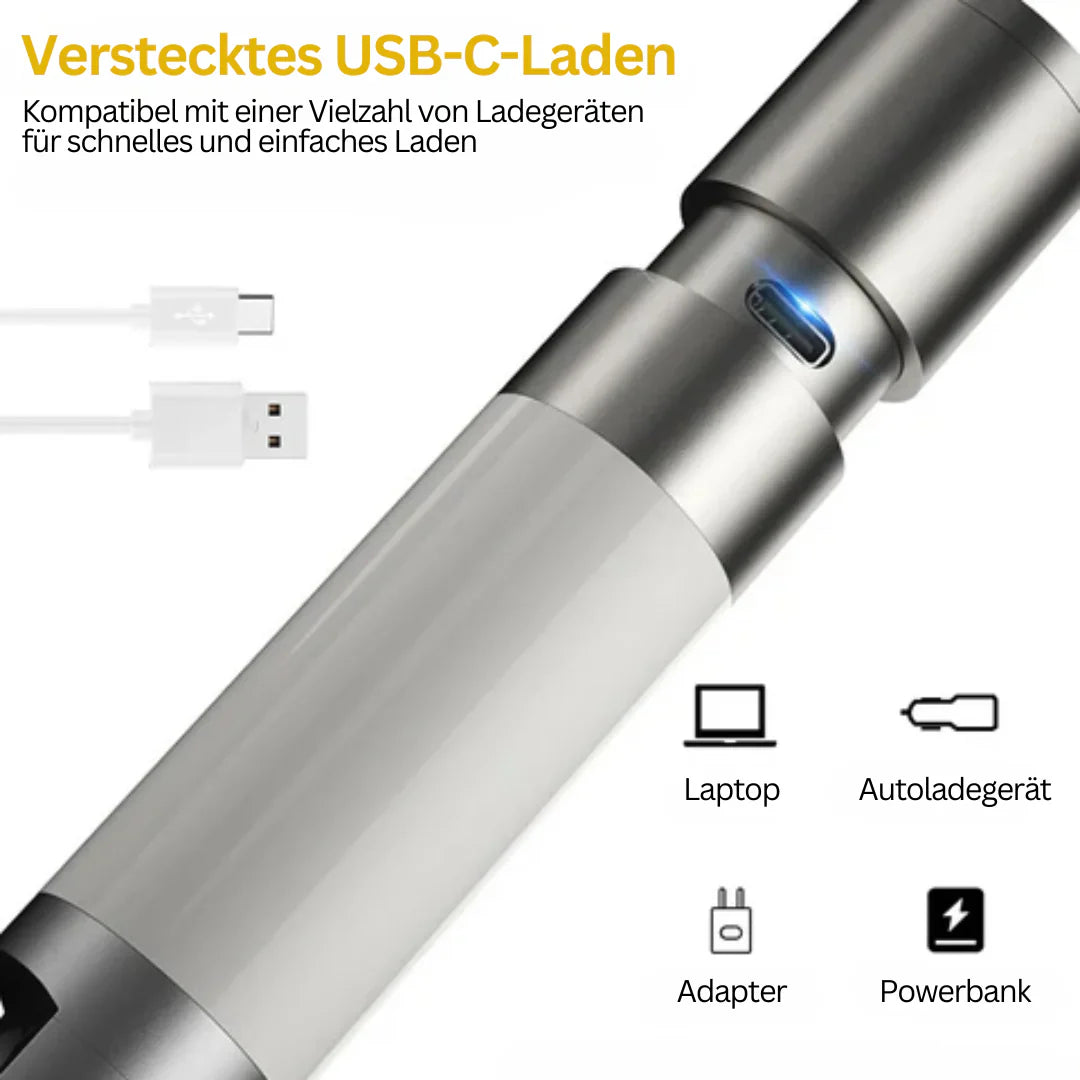 LED Torch With Multi - Colour Filters - Rechargeable USB - C Torch With Camping And Emergency Light Function