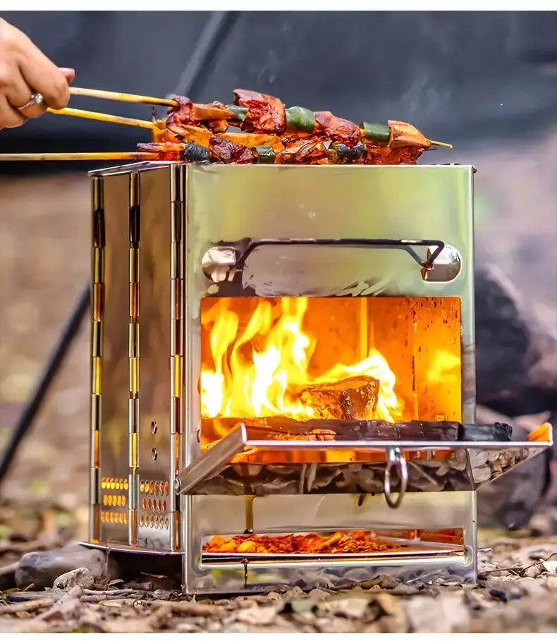 Foldable Stainless Steel Wood - Burning Stove - Portable Camping Cooker for Outdoor Cooking