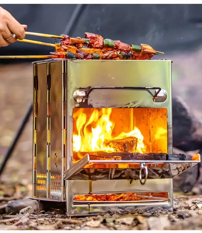 Foldable Stainless Steel Wood - Burning Stove - Portable Camping Cooker for Outdoor Cooking