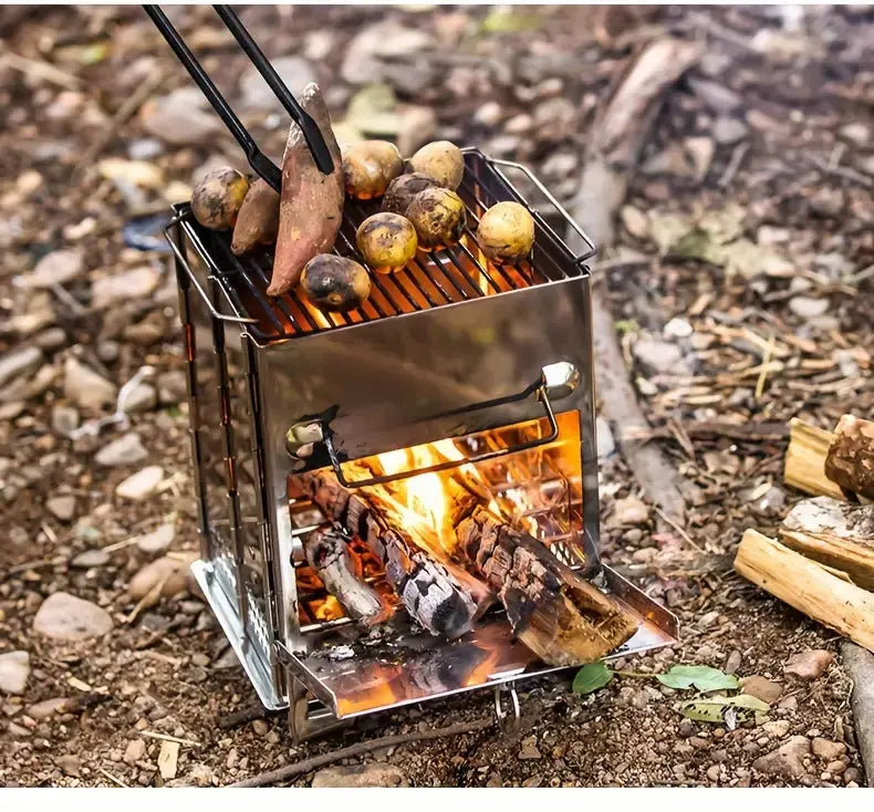 Foldable Stainless Steel Wood - Burning Stove - Portable Camping Cooker for Outdoor Cooking
