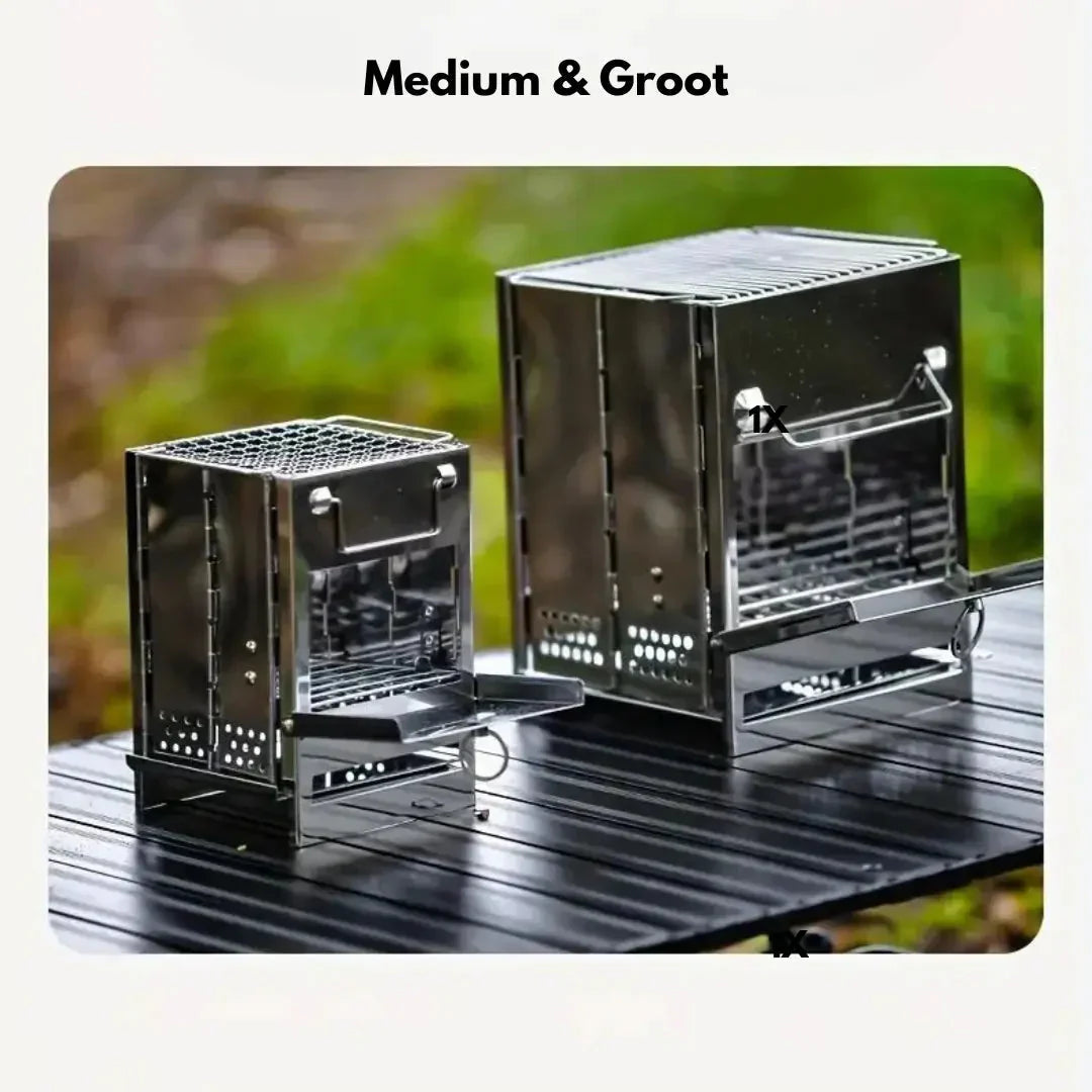 Foldable Stainless Steel Wood - Burning Stove - Portable Camping Cooker for Outdoor Cooking