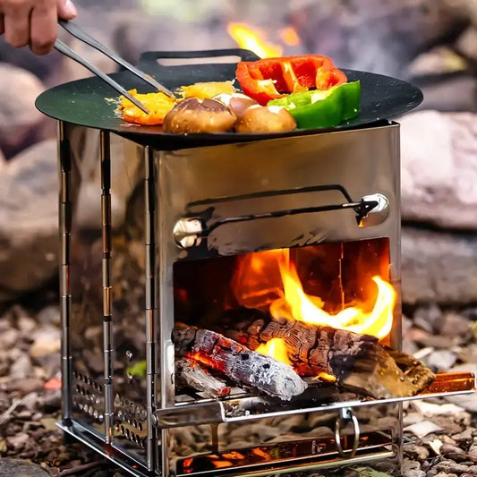 Foldable Stainless Steel Wood - Burning Stove - Portable Camping Cooker for Outdoor Cooking