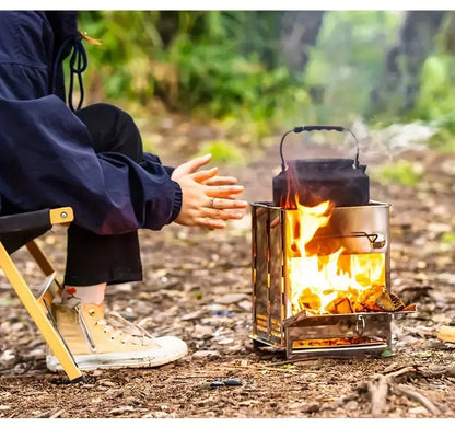 Foldable Stainless Steel Wood - Burning Stove - Portable Camping Cooker for Outdoor Cooking