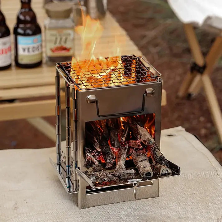 Foldable Stainless Steel Wood - Burning Stove - Portable Camping Cooker for Outdoor Cooking