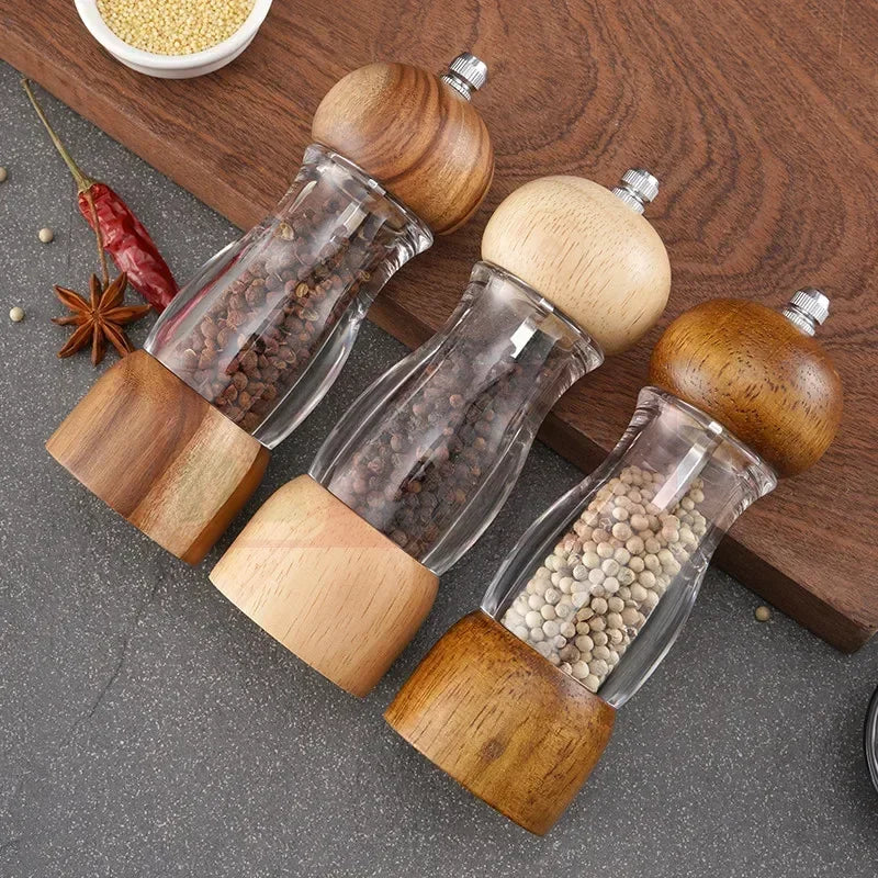Pepper Mill And Salt Mill Set Made Of Wood And Glass - Stylish Spice Mills For The Kitchen