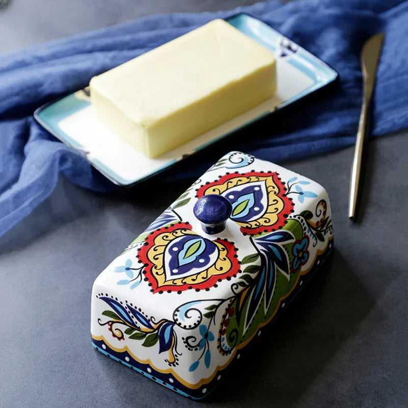 Hand - Painted Butter Dish in Tuscan Style