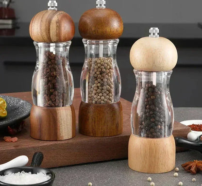 Pepper Mill And Salt Mill Set Made Of Wood And Glass - Stylish Spice Mills For The Kitchen