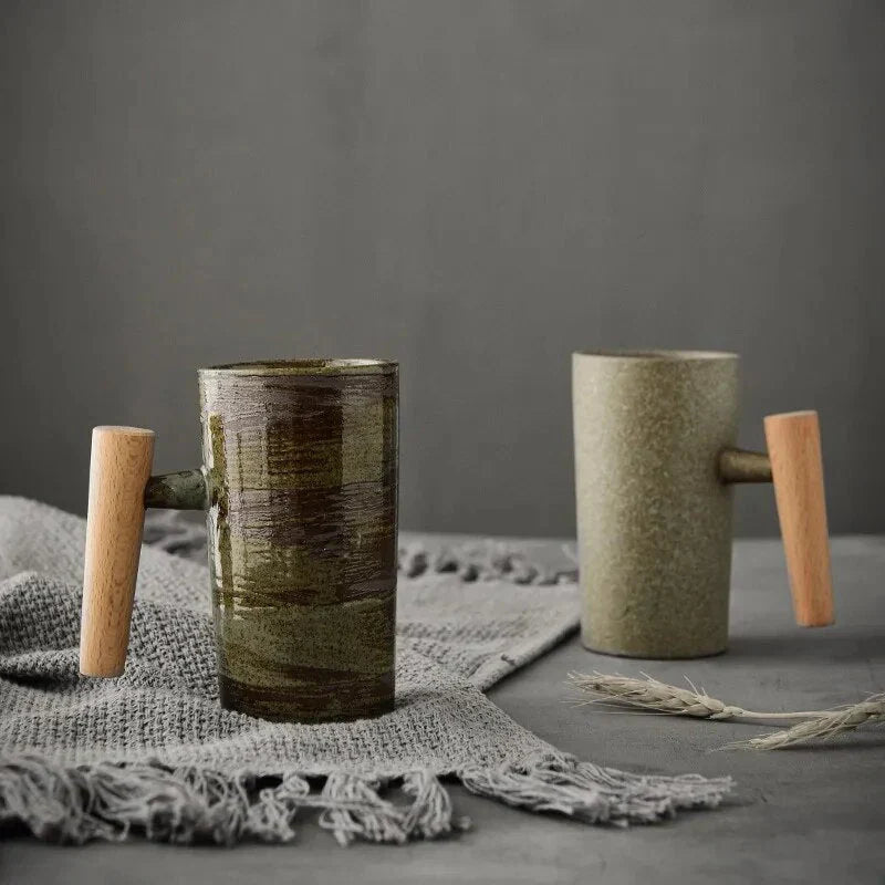 Nordic Design Mug - Minimalist Ceramic Mug With Wooden Handle