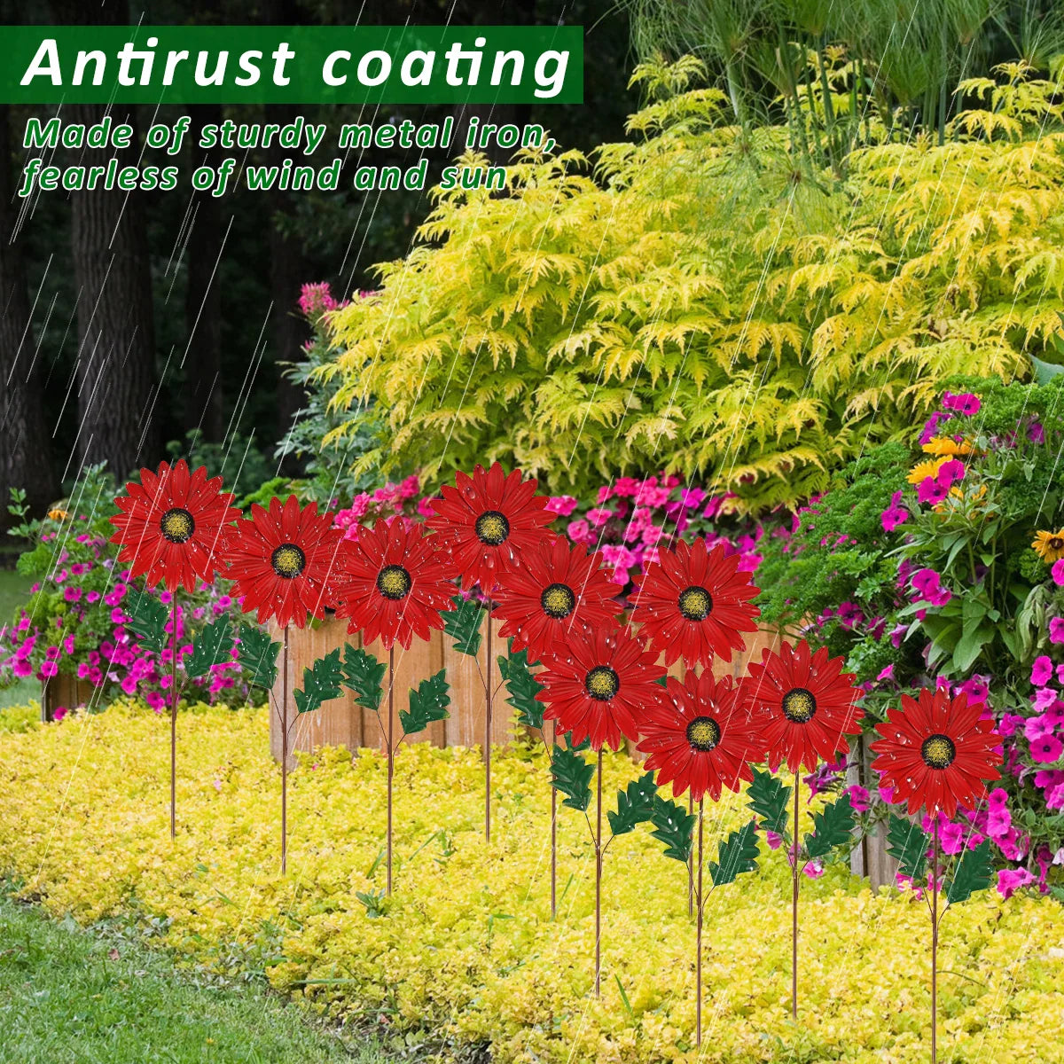 Decorative Metal Sunflower for Garden - Colourful Flower Plugs for Outdoors and Landscape