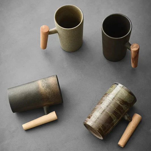 Nordic Design Mug - Minimalist Ceramic Mug With Wooden Handle