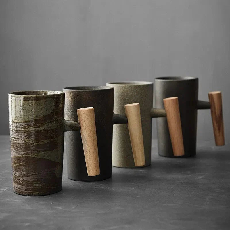 Nordic Design Mug - Minimalist Ceramic Mug With Wooden Handle