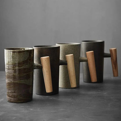 Nordic Design Mug - Minimalist Ceramic Mug With Wooden Handle