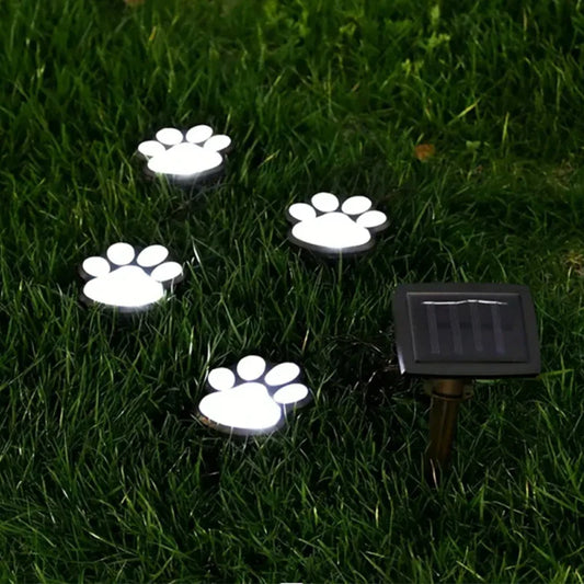 Solar Lamp In Paw Print Design - LED Garden Lighting In Multicolour For Outdoor Use