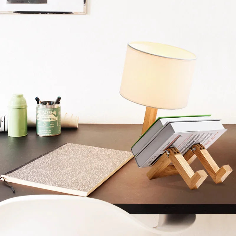 Wooden Table Lamp with Book Holder - Modern Design for Your Home