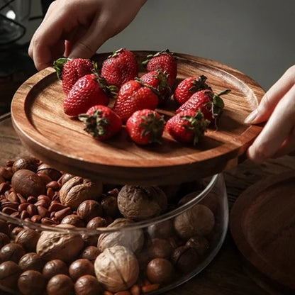 Glass Bowl With Wooden Lid - Sturdy Storage Bowl For Snacks And Sweets