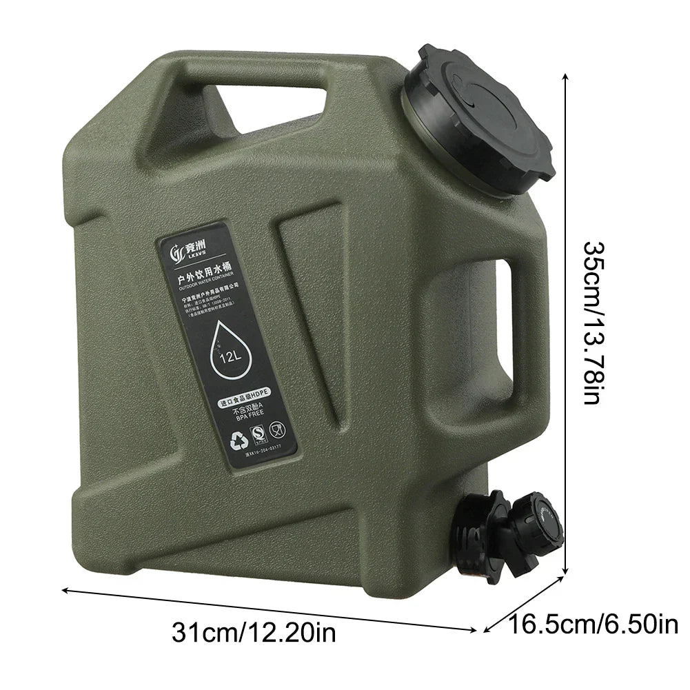 Portable 12 Litre Water Container With Drain Tap - Robust Canister For Outdoor And Camping