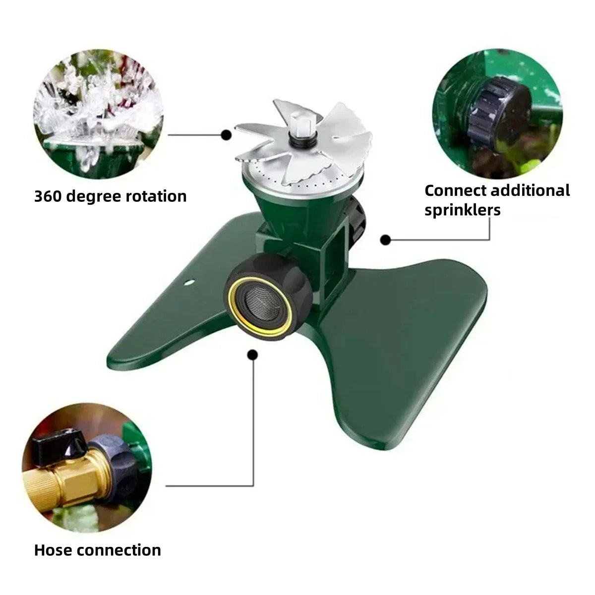 360 - Degree Automatic Rotating Metal Lawn Sprinkler - Effective Garden Irrigation Spray Head