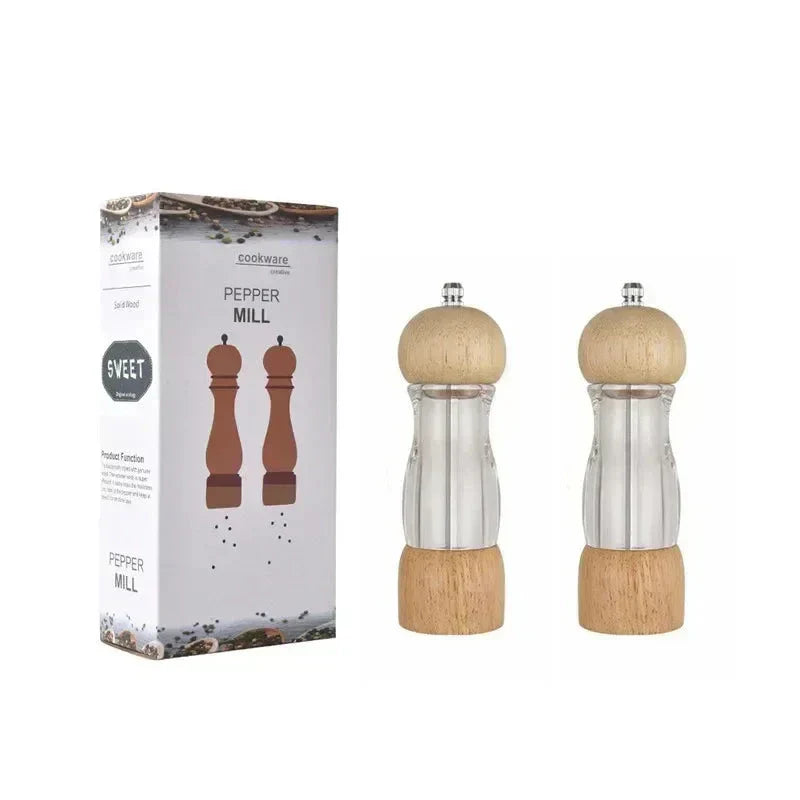 Pepper Mill And Salt Mill Set Made Of Wood And Glass - Stylish Spice Mills For The Kitchen