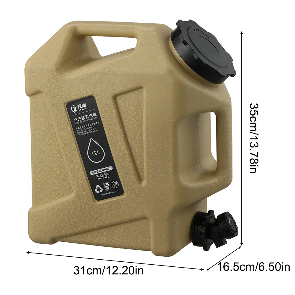 Portable 12 Litre Water Container With Drain Tap - Robust Canister For Outdoor And Camping
