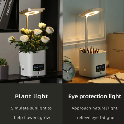 Multifunctional Smart Hydroponic Plant Pot with Calendar , Diffuser and Desk Lamp