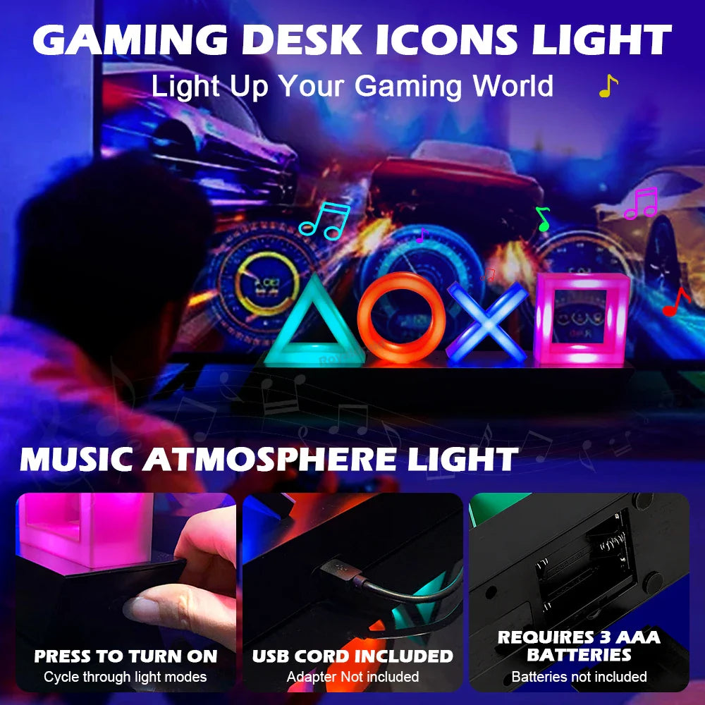 Led Table Lamp Playstation Symbols - Music - Controlled Decorative Lamp For Gaming  Bedroom