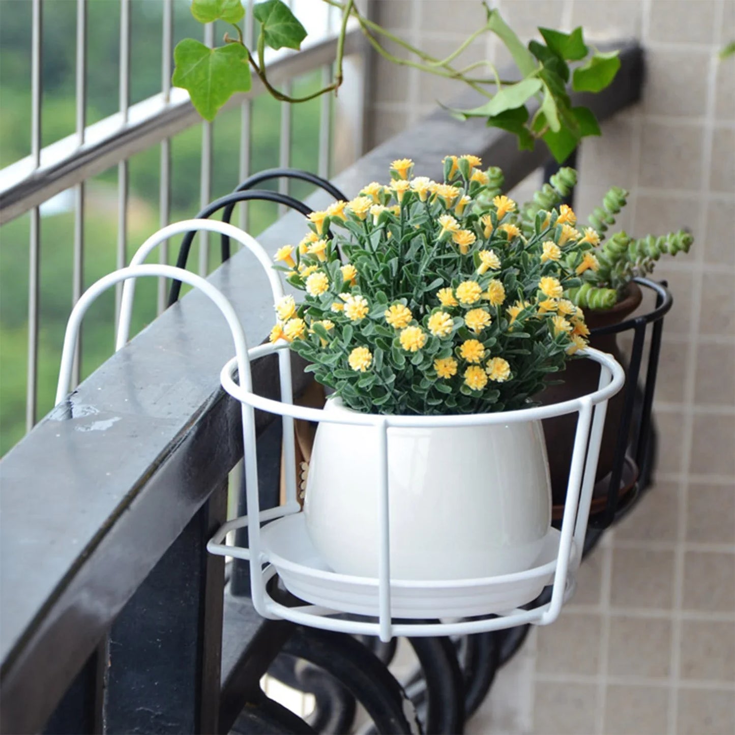 Practical Planter Holder with Sturdy Metal Frame for Balconies and Patios