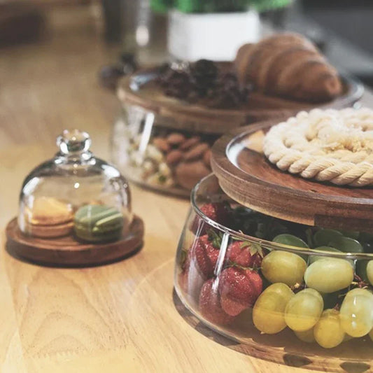 Glass Bowl With Wooden Lid - Sturdy Storage Bowl For Snacks And Sweets