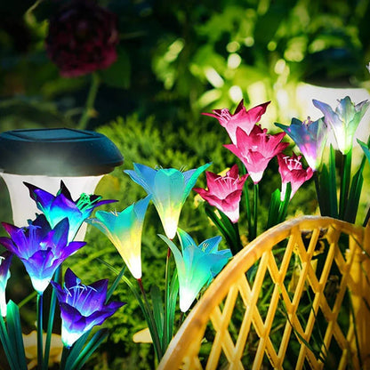 Lily - Shaped Solar Led Flower Lights - Colour - Changing Garden Lights With Rod For Outdoor Areas