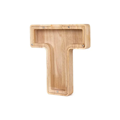 Wooden Alphabet Piggy Bank With Transparent Viewing Window For Stylish Saving