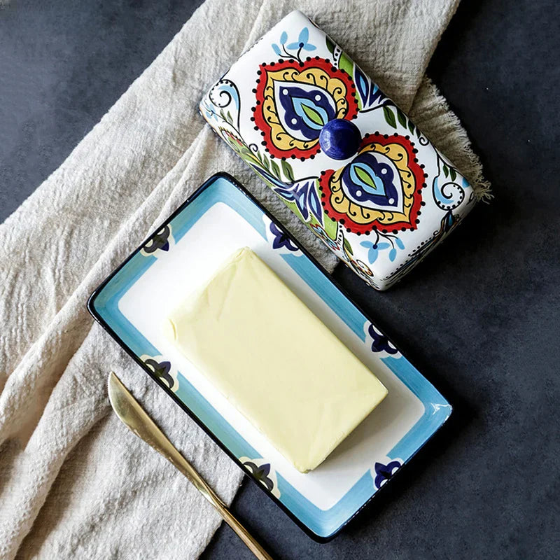 Hand - Painted Butter Dish in Tuscan Style