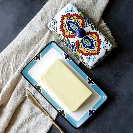 Hand - Painted Butter Dish in Tuscan Style