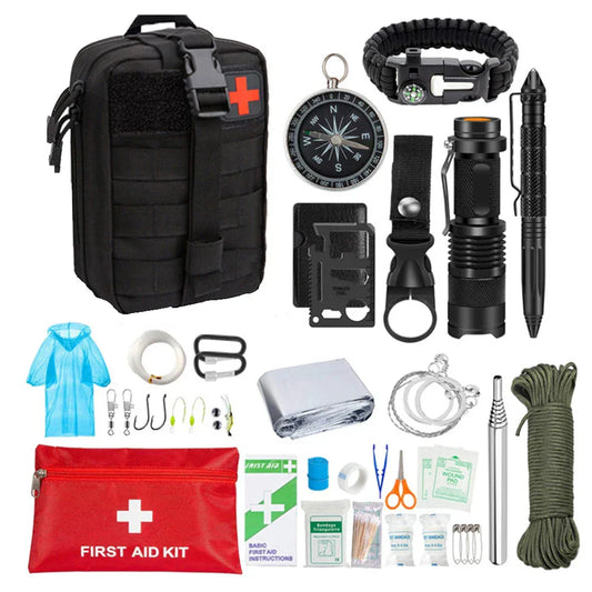 38 - In-1 First Aid and Survival Kit with Torch and Compass