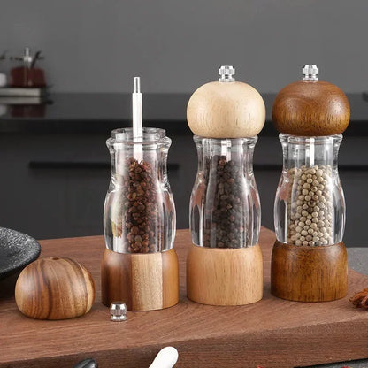 Pepper Mill And Salt Mill Set Made Of Wood And Glass - Stylish Spice Mills For The Kitchen