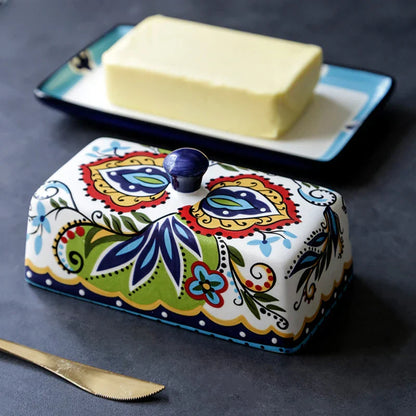 Hand - Painted Butter Dish in Tuscan Style