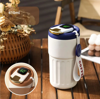Compact Thermo Mug with Temperature Display - 410 Ml Mug for Hot and Cold Drinks