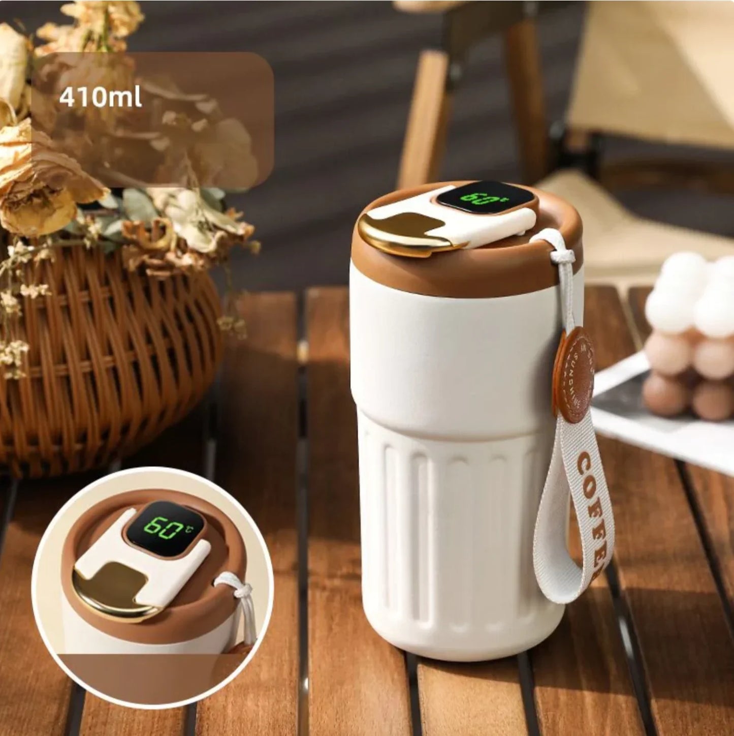 Compact Thermo Mug with Temperature Display - 410 Ml Mug for Hot and Cold Drinks