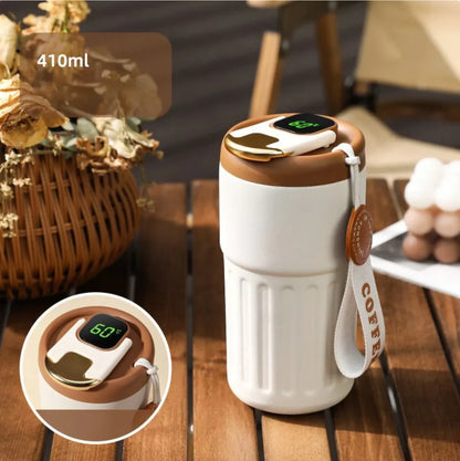 Compact Thermo Mug with Temperature Display - 410 Ml Mug for Hot and Cold Drinks