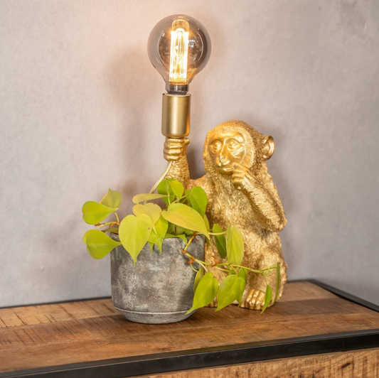 Elegant Golden Monkey Flowerpot Lamp